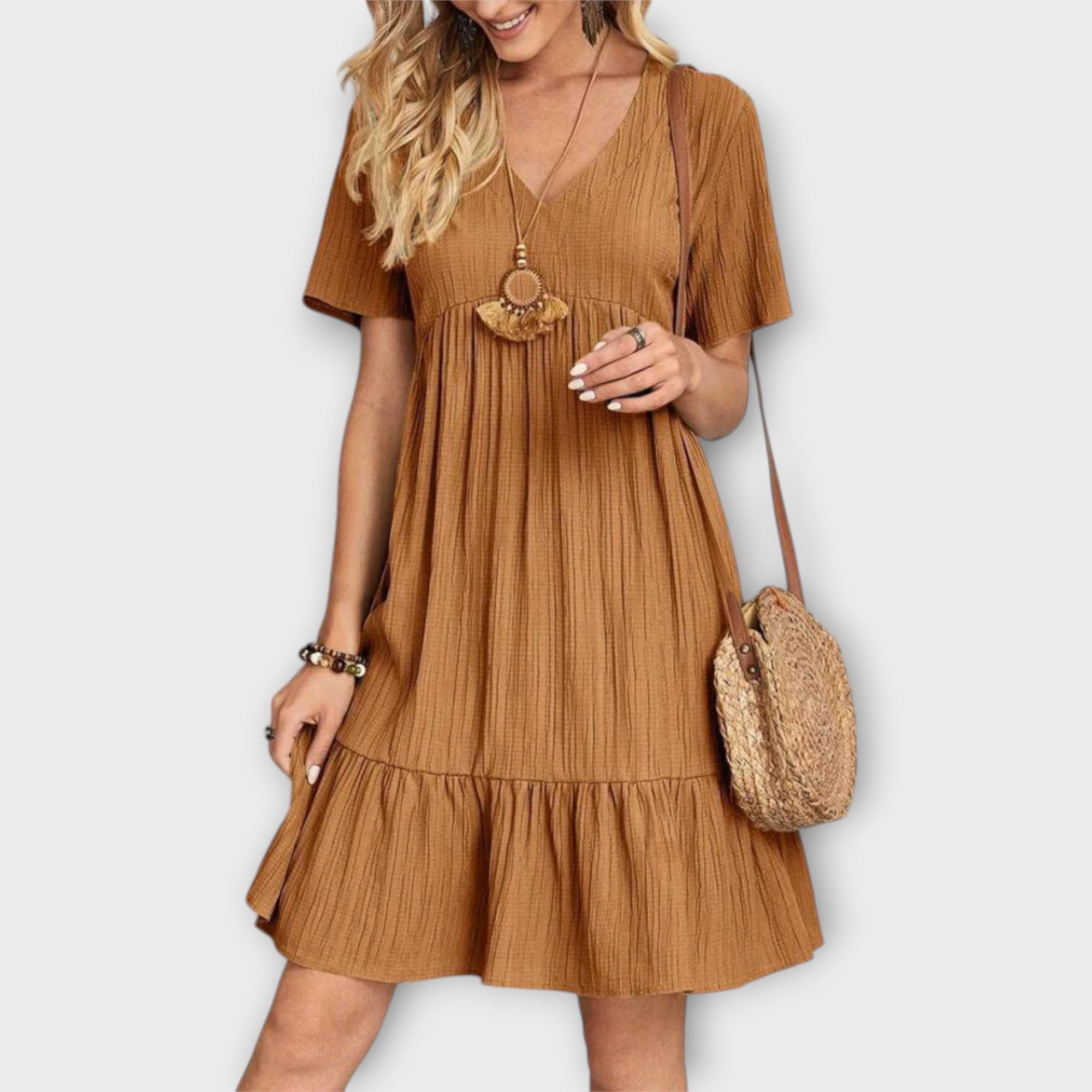 Ελισάβετ – Καλοκαιρινό Φόρεμα Boho με Ρομαντικές Πιέτες