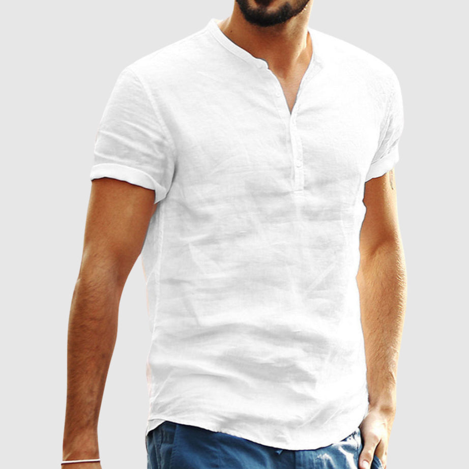 Λεωνίδας – Λινό Πουκάμισο V-Neck με Κομψό Στυλ