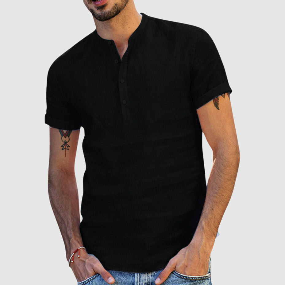 Λεωνίδας – Λινό Πουκάμισο V-Neck με Κομψό Στυλ