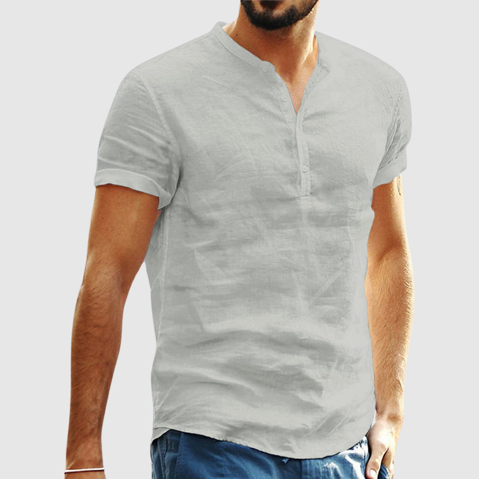 Λεωνίδας – Λινό Πουκάμισο V-Neck με Κομψό Στυλ
