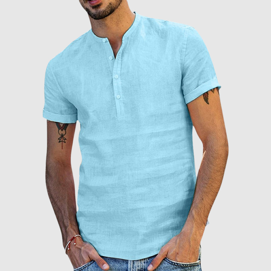 Λεωνίδας – Λινό Πουκάμισο V-Neck με Κομψό Στυλ
